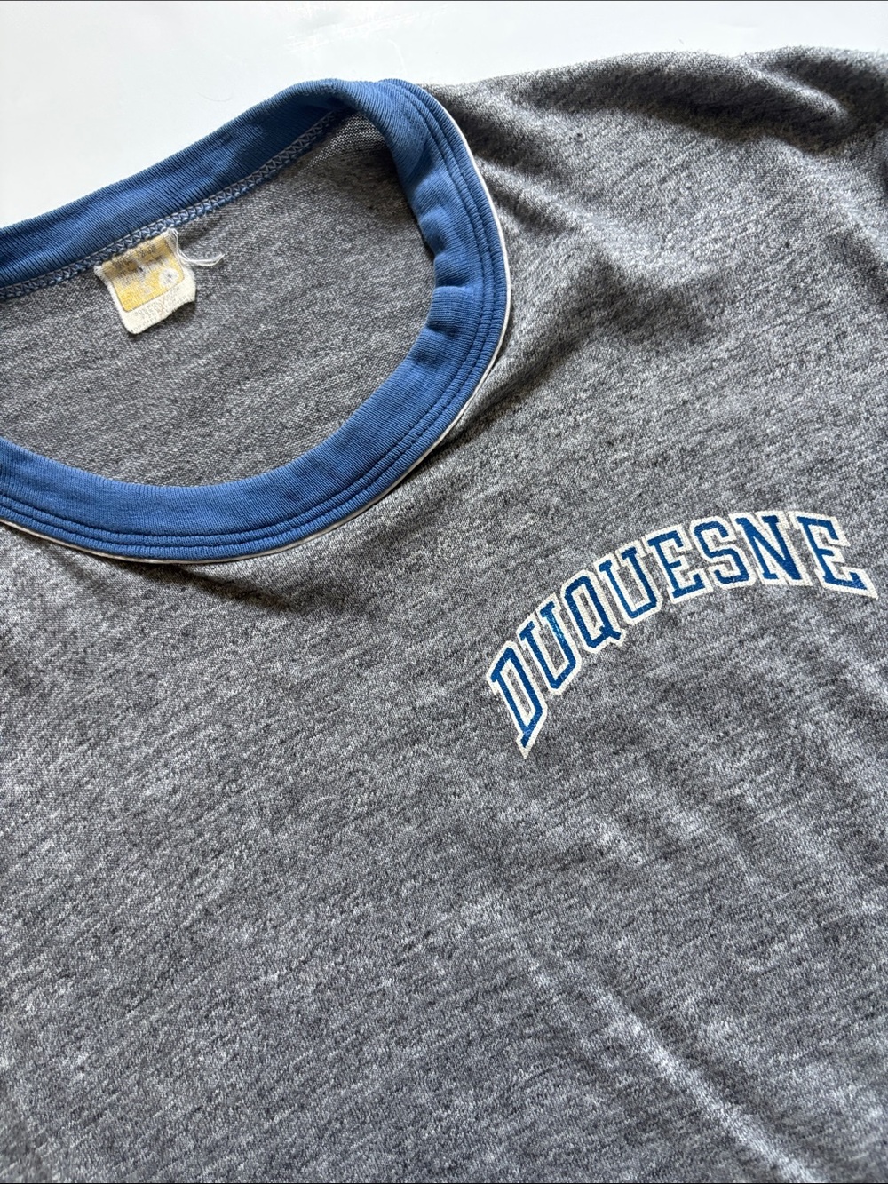 Duquesne Vintage Ringer Tee - Heather Gray with Blue Trim